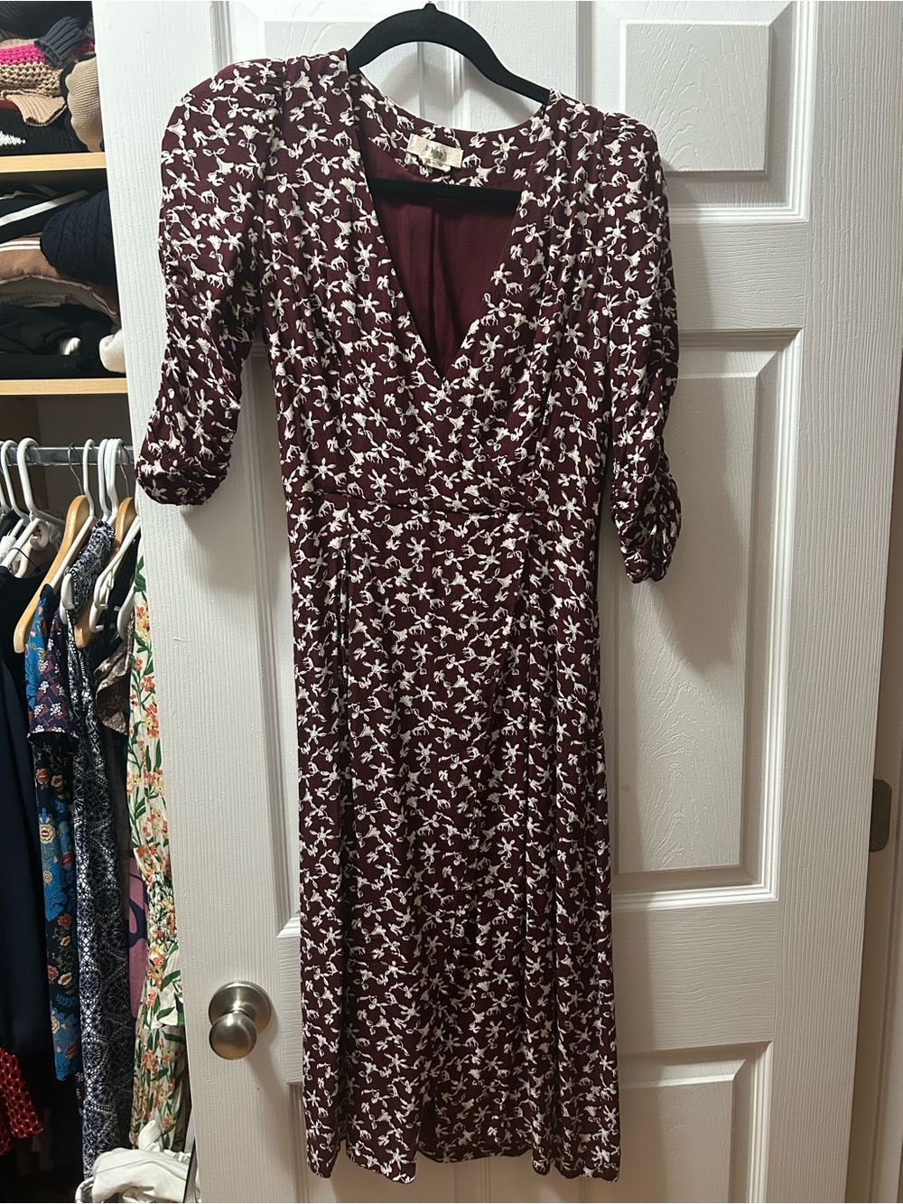 ba&sh Burgundy Floral Wrap Midi Dress